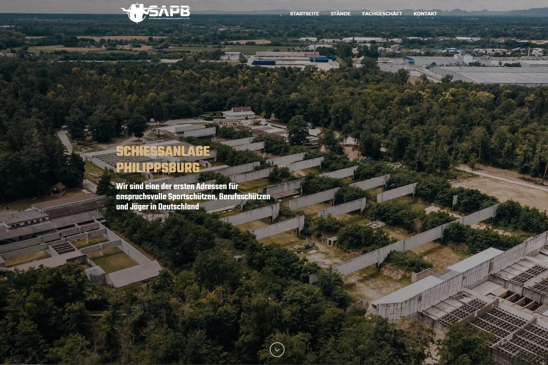 Die Website der Schießanlage Philippsburg, die das Gelände der Schießanlage aus der Luft zeigt