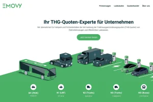 Die Website von EMOVY, zu sehen sind E-Autos, die aufgeladen werden